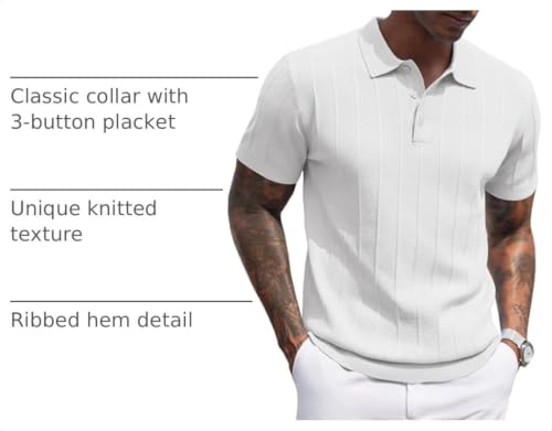 Image of COOFANDY Mens Knit Polo Shirts Short Sleeve Ribbed Textured Polo Shirt Lightweight Casual Golf Shirts Collared T Shirt