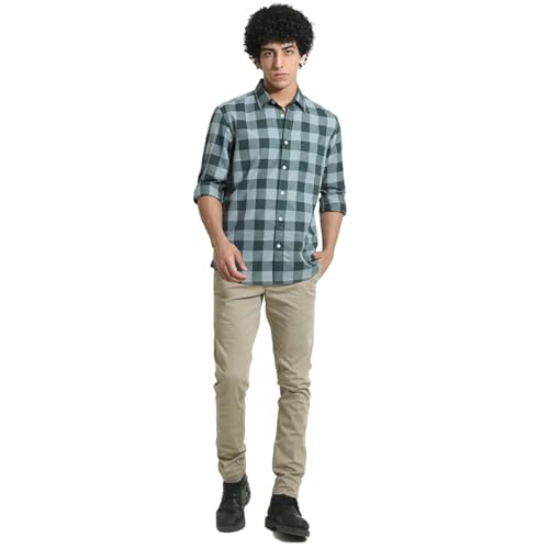 Image of BASICS 100% Cotton Checked Shirt for Men | Slim Fit | Everyday Smart Casual Wear | Full Sleeve