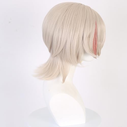 Gray with Red Long Wig for Lyney Cosplay From Game Genshin Impact Synthetic Heat-Resistant Hair - Image 3