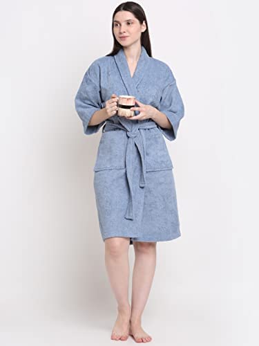 Image of CREEVA Luxury 100% Cotton Bathrobe for Men & Women | Super Soft Velour | Shawl Collar | Highly Absorbent | Ideal for Spa, Shower, Gym, Travel & Gifting