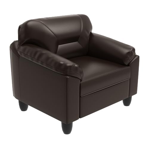 Image of Interio by Godrej Sofa Rejoice 1 Seater Leatherette Sofa for Living Room, 1-Year Warranty, Pinewood, Coffee Brown