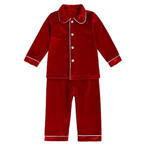MYGBCPJS Kids Velvet Pajamas Toddler Button-Down Solid Long-Sleeve T-Shirt Top + Pants 2PCS Christmas Outfits Clothes Cover