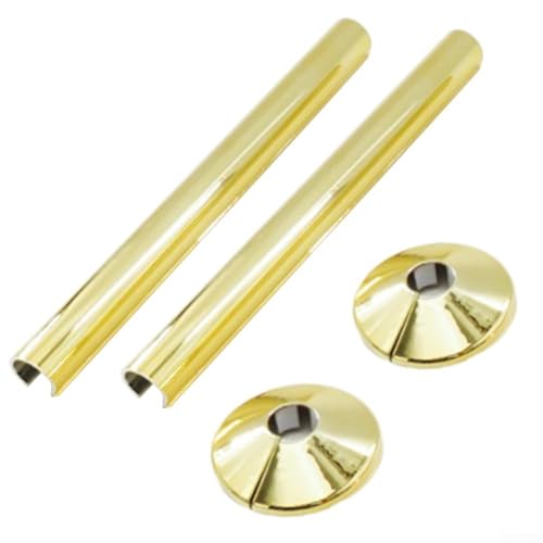 2Set Pipes Radiator Pipe Covers Sleeve Collars Cut Pipe Central Heating Clip On Covers Fit Bathroom 15mm x 200mm (Gold)