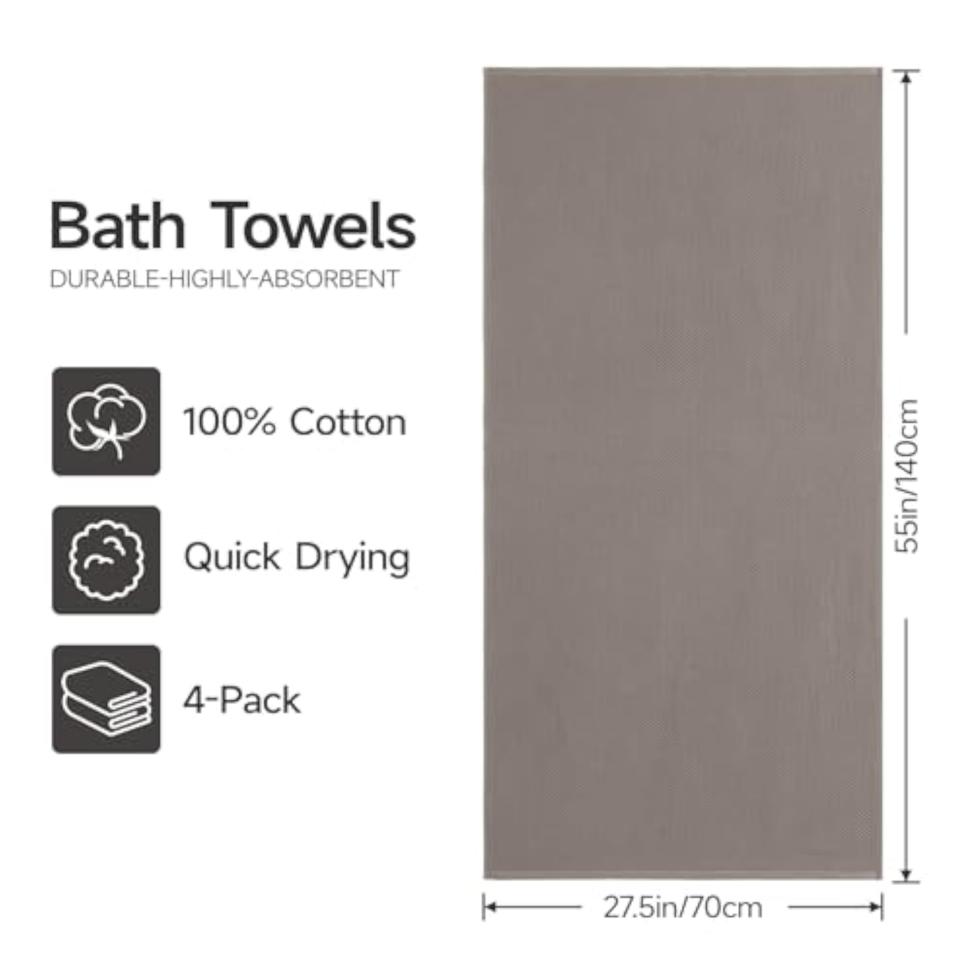 100% Cotton Waffle Weave Bath Towels 4 Pack, Lightweight