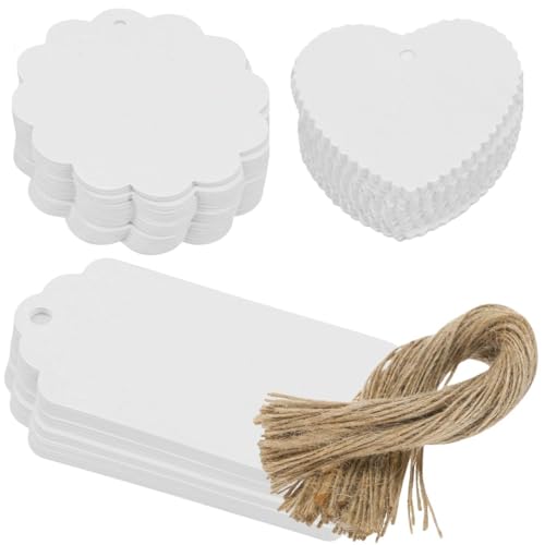 Image of CVANU Writable White Gifts Tag Multi-Purpose Blank Hanging Tags with Jute Strong Twine for Wedding| Parties| Craft Decoration (6x6cm) (300pcs)