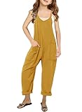 CharmWM Girls Casual Jumpsuits Spaghetti Strap Sleeveless Loose Romper Long Pants with Pockets Kids Clothes Turmeric Yellow
