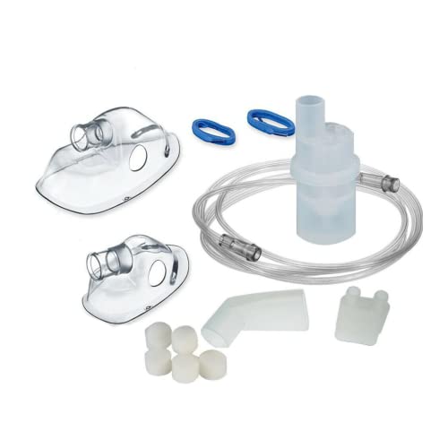 CURA FARMA CuraNeb - Kit Ricambio Universale per Aerosol a Pistone con Ampolla, Mascherina Adulti e Bambini, Tubo, Forcella, Boccheruola Compatibile con Nebula Aerosol Microlife, Dispositivo Medico CE