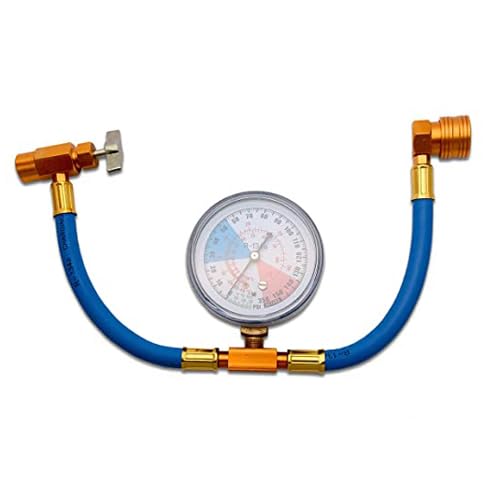 Unifizz R134A A/C Car Conditioning Refrigerant Recharge Measuring Hose Kit Charging Adapter with Gauge Refrigerant Refill Kit