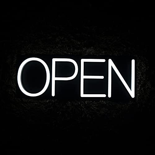 Hineon Neon Open Sign 20Inx7In Led Open Sign W/ Remote Controller, Electric Light Up Open Sign For Business Store, W/ Hanging Chain For Shop Windows, Direct Plug-In W/ 12V Power Adapter, White #TOP4