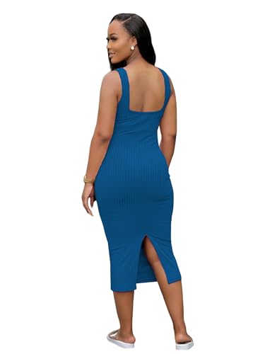 Image of TOPSRANI Women Sexy Midi Dress Bodycon Casual Sleeveless Basic Ruched Tank Summer Club Party Dresses