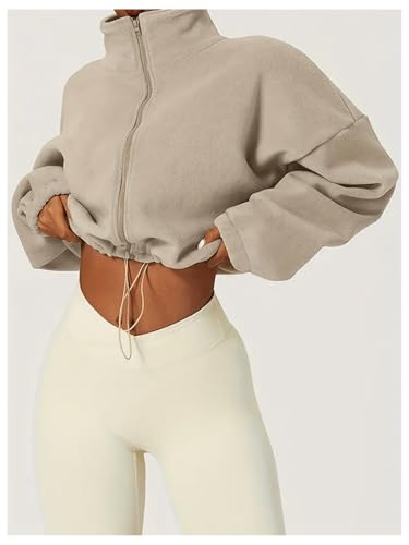 GORGLITTER Women's Zip Up Oversized Cropped Sweatshirt Fleece Long Sleeve Zipper Workout Sweatshirt 20253