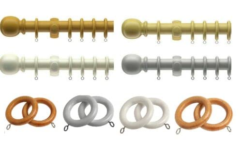 28mm Wooden Curtain Pole Set (120cm, Antique Pine)