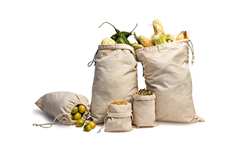 6x8 inches Cotton Drawstring Bags - Reusable Produce Bags Pack of – Multipurpose Double Drawstring Muslin Bags for Everyday Use - Natural (Pack of 12) by ecogreentextiles - Used condition - CA$21.60