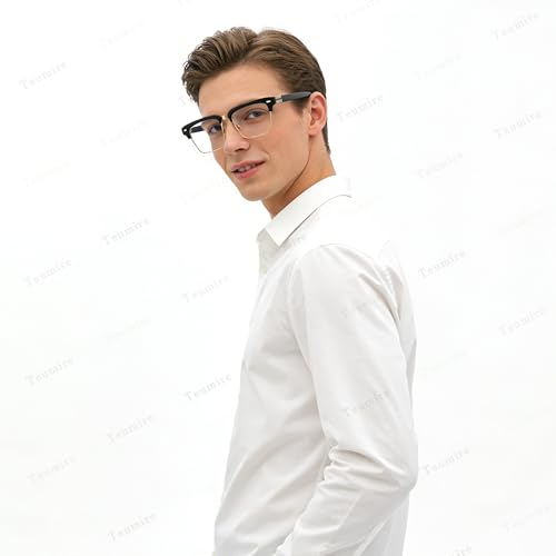 Image of Semi Rimless Rectangle Blue Light Glasses Men Women Black Square Eyewear