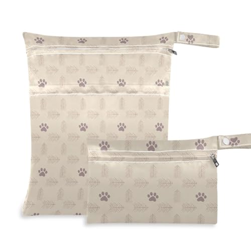 Coikll Wet Dry Bags for Cloth Diaper 2 Pack Waterproof Yoga Gym Bag for Swimsuit Wet Clothes Baby Items-?Fishbone and Paw Prints?