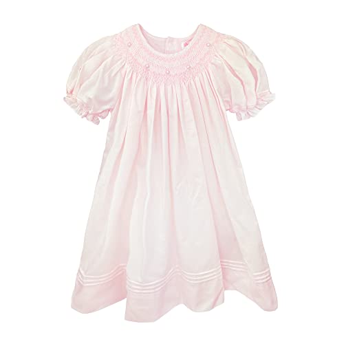 Petit Ami Baby Girls’ Daygown with Heart Smocking and Pearls, 6 Months, Pink