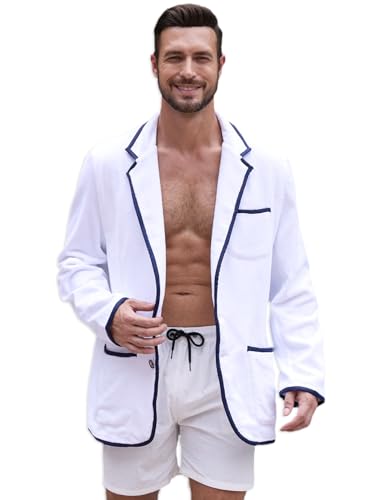 Luxurious Men's Bathrobe, Organic Cotton Terry Towelling Blazer, Leisure Cotton Bath Robe for Pool and beach