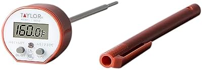 Taylor Waterproof Digital Instant Read Thermometer For Cooking, BBQ, Grilling, Baking, And Meat, Comes With Pocket Sleeve Clip, Red