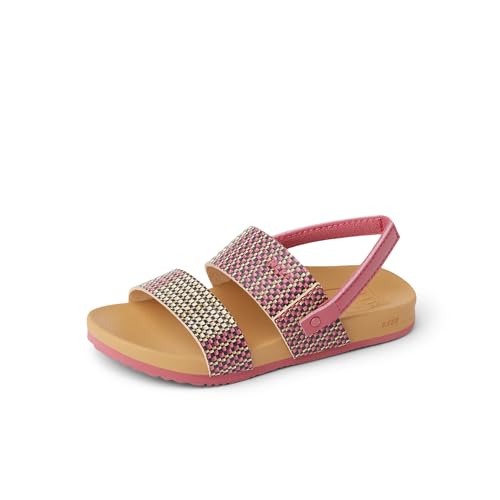 REEF Toddler/Little Kid Cushion Vista Slide Sandal, Vegan Leather Strap, Soft Cushion Footbed, Pink Raffia, 4