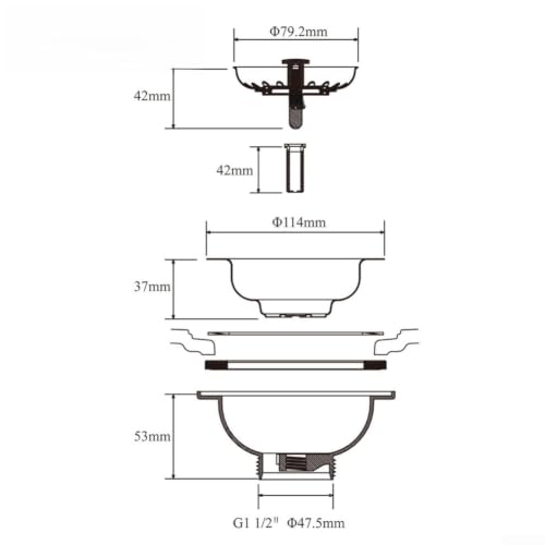 Cesta de fregadero de 114 mm en acero inoxidable con válvula y revestimiento PVD duradero 4