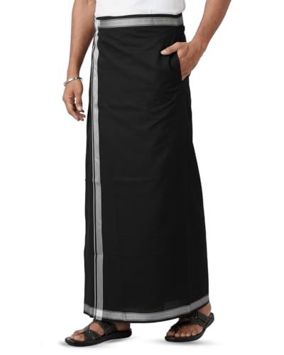 Image of TUNI MANI Kerala Style Men's Cotton Welcro Pocket Dhoti, Vesti /adjustable for all size (Single Dhoti)