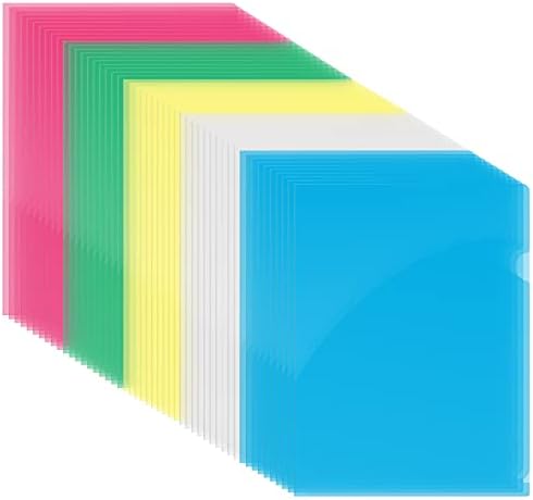 Poly Project Pockets, 50 Pack, Plastic File Jacket Sleeves for Letter Size Paper, Assorted 5 Translucent Colors, by Better Office Products, Project Folder File Jackets, 9" x 11.5", 50 Pack
