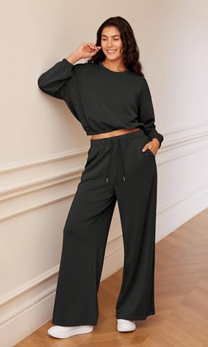 ODODOS Women's Modal Soft Extra Wide Leg Pants with Pockets Drawstring High Waist Pull-On Casual Pants2