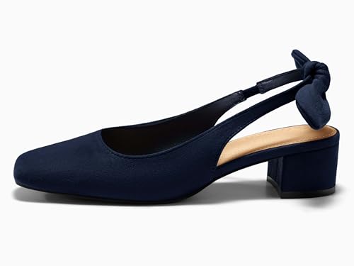 Coutgo Womens Chunky Low Heels Bow Slingback Pumps Closed Square Toe Wedding Party Dress Shoes4