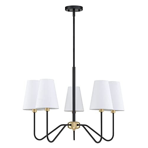 Dolaimy House 5 Light Gold Linear Chandelier Lighting Fixture Classic Chandeliers Brushed Bronze Black With White Linen Modern Chandelier Shades For Kitchen Island Foyer Living Room E12 Base #TOP20