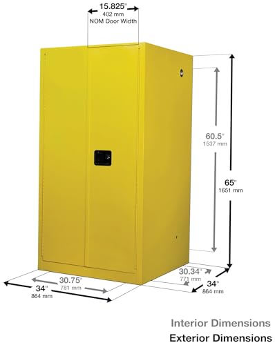 Image of Justrite 96 Gallon Self Close Paint and Ink Safety Cabinet, 18 Gauge Steel, 5 Shelves, 34 inch x 65 inch x 34 inch, 2 Door Combustibles Cabinet, Made in The USA, Red, 896031