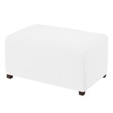 CHUN YI Oversized Ottoman Slipcover Jacquard Polyester Stretch Fabric Rectangle Folding Storage Stool Ottoman Cover Furniture Protector for Living Room (Oversize, White)