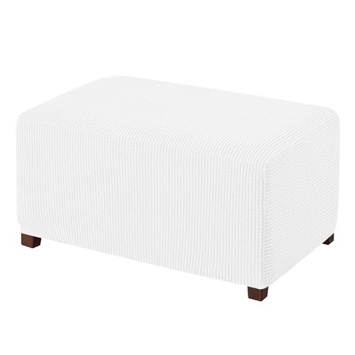 CHUN YI Ottoman Cover Rectangle Foot Stool Slipcovers, Folding Storage Footstool Protector, Soft Stretch Jacquard Fabric with Elastic Bottom (X-Large, White)