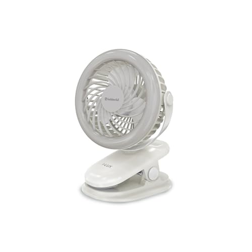 Image of Goldmedal I-Lux 100 mm Portable Desk Mounted Clip Fan| Multi-Clip Function| Type-C USB-Powered Rechargeable Battery with 6-7 Hours Backup| Bright Light | Personal Fan for Home & Office (White)