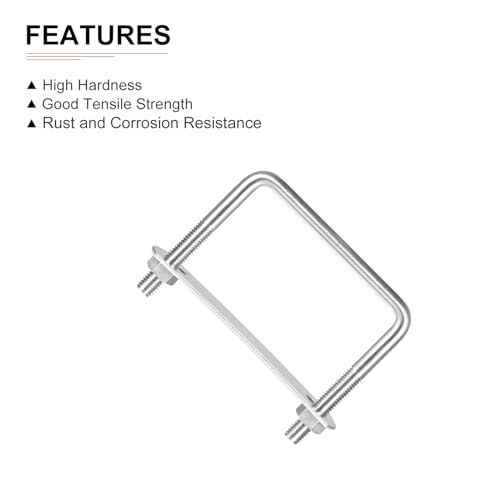 Image of DTGN M8x80x70mm(ThreadxWxL) Square U Bolt - 2Pack - Good for Trailer Pipe Replacement Parts - 304 Stainless Steel U Shape Bolts