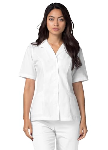Adar Universal Scrubs for Women - Lapel Collar Buttoned Scrub Top - 2629 - White - 2X
