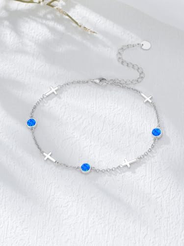 Image of Dorunmo Ankle Bracelet for Women 925 Sterling Silver Natural Stone Bracelet Anklet Summer Beach Jewelry Birthday Gifts for Mom