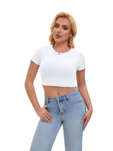 SKYZOO Crop Tops for Women Cute Summer Basic Tees Slim Fit Trendy Short Sleeve T Shirts for Teen Girls 20253