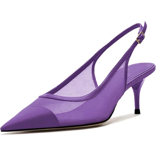 Image of Mesh Kitten Heels for Women Slingback Design with Pointed Toe Breathable and Stylish Elegant Low Heel for Comfort
