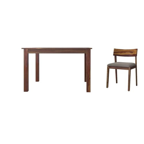 Image of DRIFTINGWOOD Liana Dining Table 4 Seater | Four Seater Dinning Table with 4 Chairs with Grey Cushions for Home | Rosewood, Natural Finish, Self Assembly(DIY)