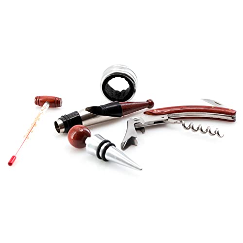 Elegante juego set de vinos con sacacorchos, dosificador, Recoge gotas, tapón y termómetro. Regalos orginales cumpleaños hombres, día del padre, novios, maridos, agradecimientos o Navidad. - imagen 6