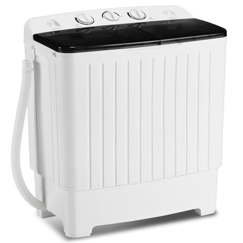 Haddockway 20lbs Washing Machine,Twin Tub Laundry Washer w/Gravity Drain, Large Capacity Semi-automatic Laundry Machine for Dormitory,Apartments,College, RV, Camping,Black