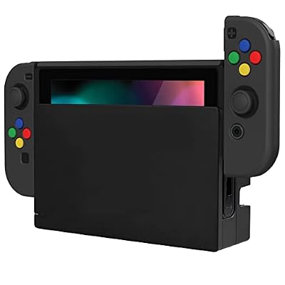 PlayVital AlterGrips Ergonomic Grips Cover for Nintendo Switch, [2 Design] Interchangeable Comfort Dockable Protective Case with Screen Protector & Thumb Grip Buttons Caps - Black