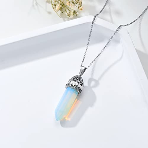 Irish Necklace Gifts Sterling Silver Opal Large Celtic Knot Pendant Necklace Jewelry Christmas Birthday Gifts For Mom Women Men Unisex #TOP3