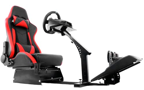 Minneer Racing Gaming Seat Steering Simulator Cockpit Red Chair Racing Wheel Stand Fits Logitech G25 G27 G29 and G920  All Thrustmaster All Fanatec Wheels Fits Xbox, Playstation, PC