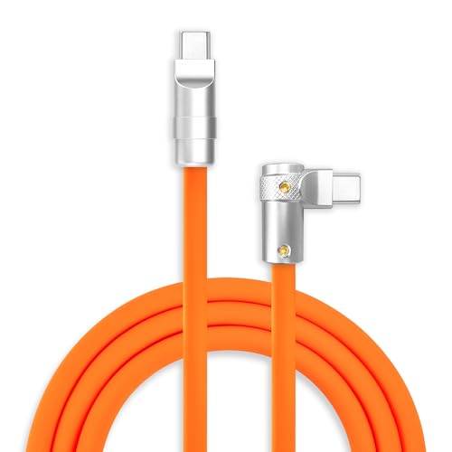 chubbycable FlexElbow 90 Degree 240W Fast Charging Cable Right Angle USB C Cable Silicone Charging Cord Compatible with iPhone 17-15 Series iPad, Orange, Type-C to Type-C, 19.6FT