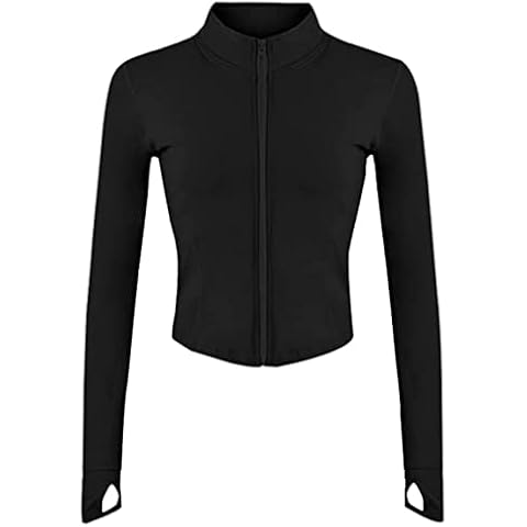Women's Workout Yoga Jacket Full Zip Running Track Jacket, Womens Lightweight Full Zip Running Track Jacket Workout Slim Fit Yoga Sportwear with Thumb Holes Cover