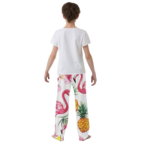 Flamingo Tropical Flowers Boys Long Pants Soft Trousers Elastic Waist Kids Lounge Bottoms with Pockets S-XL3