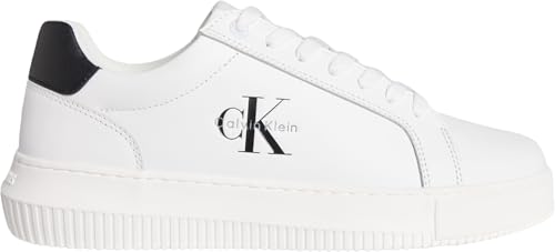 Calvin Klein Herren Cupsole Sneaker Chunky Mono aus Leder, Weiß (Bright White/Black), 43