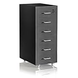 Relaxdays Rollcontainer, 6 Schubladen, HxBxT: 69 x 28 x 41 cm, abschließbar, Aktenschrank auf Rollen, Metall, schwarz