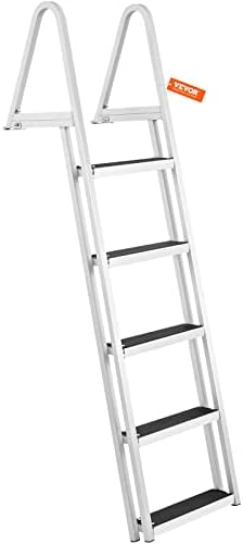 VEVOR Removable Dock Ladder 5 Steps, 350 lbs Load Capacity, Pontoon Boat Ladder with 4'' Wide Step & Nonslip Rubber Mat for Ship/Lake/Pool/Marine Boarding